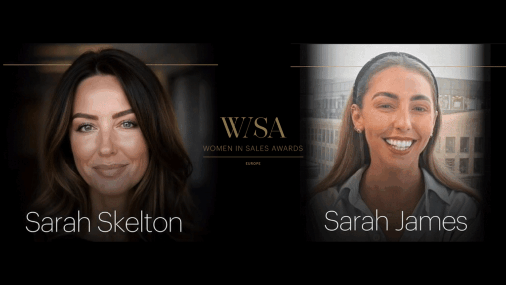 Headshots of Sarah Skelton and Sarah James sit alongside the Women In Sales Awards logo